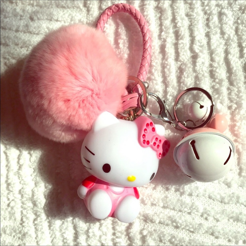 Hello Kitty Pink and White Fluffy Keychain Lob